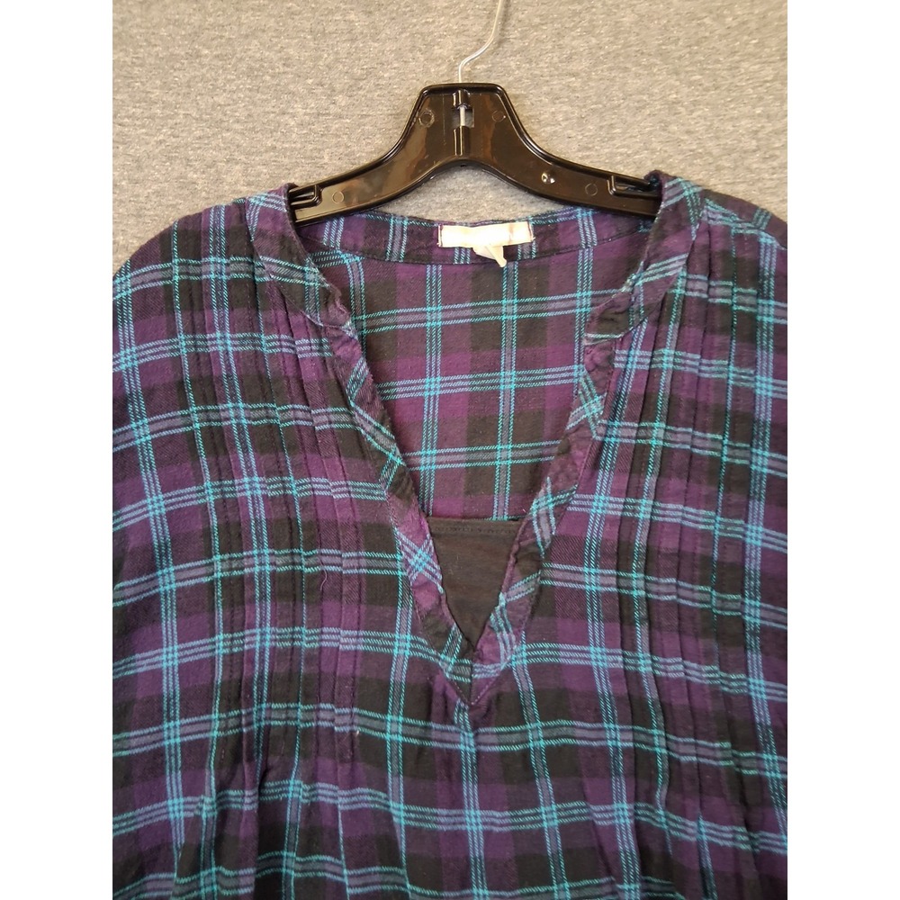 Woman Within 2X Purple Black Plaid‎ Flannel Pintucked Prairie Core Cottage Fall
